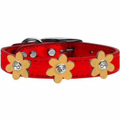 Metallic Flower Leather Collar Metallic Red With Gold Flowers Size 26