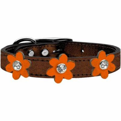 Metallic Flower Leather Collar Bronze With Metallic Orange Flowers Size 10