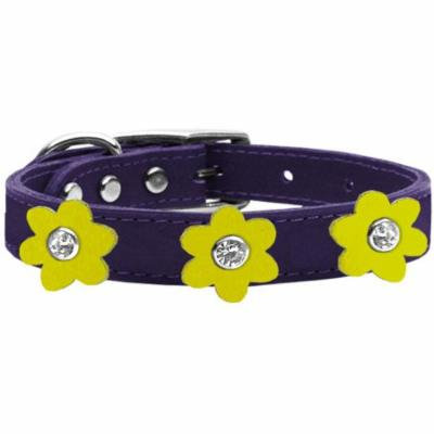 Flower Leather Collar Purple With Yellow Flowers Size 12