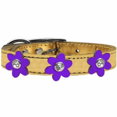 Metallic Flower Leather Collar Gold With Metallic Purple Flowers Size 22