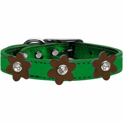 Metallic Flower Leather Collar Metallic Emerald Green With Bronze Flowers Size 12