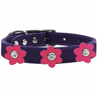 Flower Leather Collar Purple With Pink Flowers Size 12