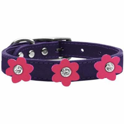 Flower Leather Collar Purple With Pink Flowers Size 12