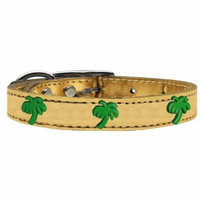 Green Palm Tree Widget Genuine Metallic Leather Dog Collar Gold 16