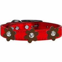 Metallic Flower Leather Collar Metallic Red With Bronze Flowers Size 24