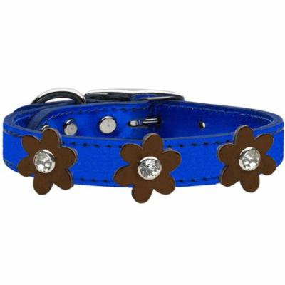 Metallic Flower Leather Collar Metallic Blue With Bronze Flowers Size 20