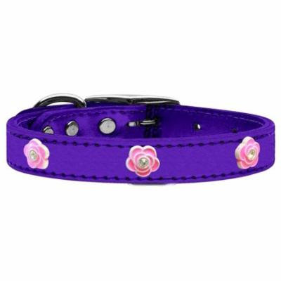 Bright Pink Rose Widget Genuine Metallic Leather Dog Collar Purple 24