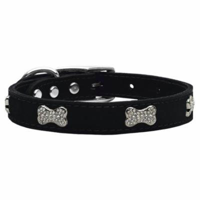 Crystal Bone Genuine Leather Dog Collar Black 22