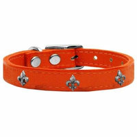 Silver Fleur De Lis Widget Genuine Leather Dog Collar Orange 26