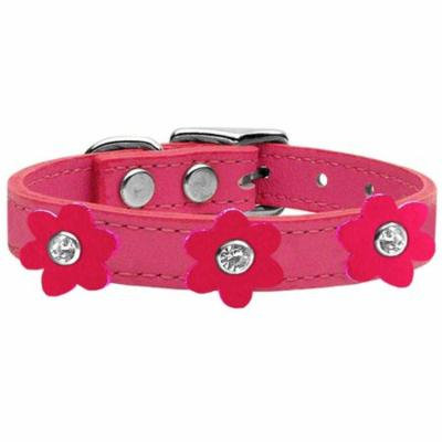 Flower Leather Collar Pink With Bright Pink Flowers Size 18