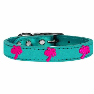 Pink Palm Tree Widget Genuine Metallic Leather Dog Collar Turquoise 24