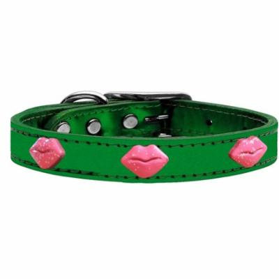 Pink Glitter Lips Widget Genuine Metallic Leather Dog Collar Emerald Green 26