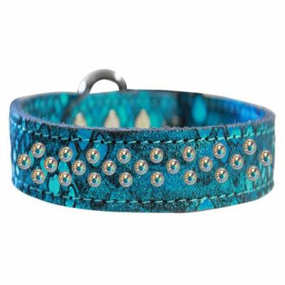 Sprinkle Ab Crystal Jeweled Dragon Skin Genuine Leather Dog Collar Blue Size 20