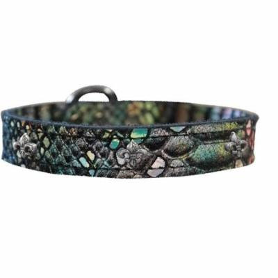 Silver Fleur De Lis Widget Dragon Skin Genuine Leather Dog Collar Magic Size 22