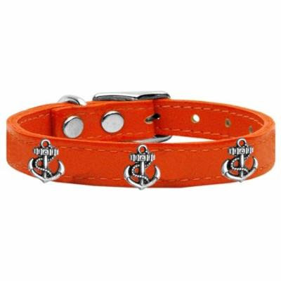 Silver Anchor Widget Genuine Leather Dog Collar Orange 24