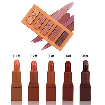 Fheaven Womens 5 Piece Lipstick Beauty Waterproof Long Lasting Lip Matte Lipstick Lip Gloss Makeup Set Best Gift