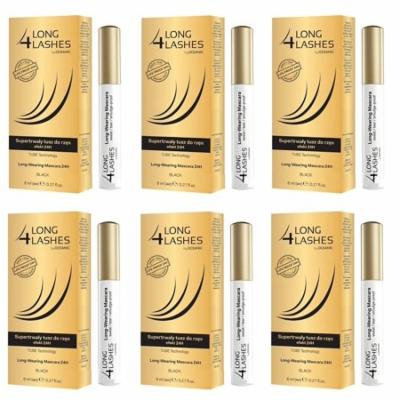 Long 4 Lashes by Oceanic, Long-Wearing Mascara 24H, Black, 8 ml (Pack of 6) + Old Spice Deadlock Spiking Glue, Travel Size, .84 Oz