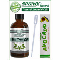 Tea Tree Essential Oil - Aromatherapy Oil - 4 oz by Sponix - High Quality and Therapeutic Grade - Includes FREE Pipette and Avocado Cream - 100% Pure & Natural