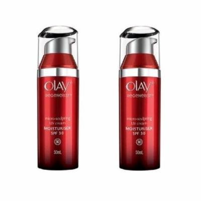 Olay Regenerist Advanced Anti-Aging Micro-Sculpting UV Cream, SPF 30, 1.7 Oz (Pack of 2) + Schick Slim Twin ST for Sensitive Skin