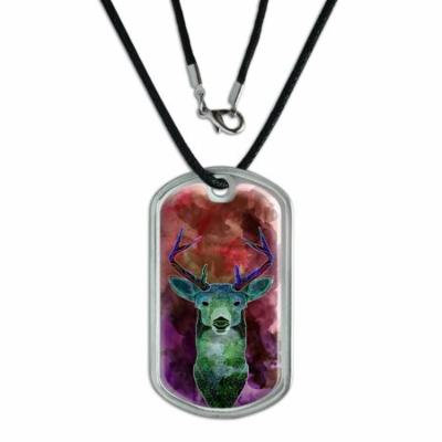 Deer Watercolor Magenta Dog Tag