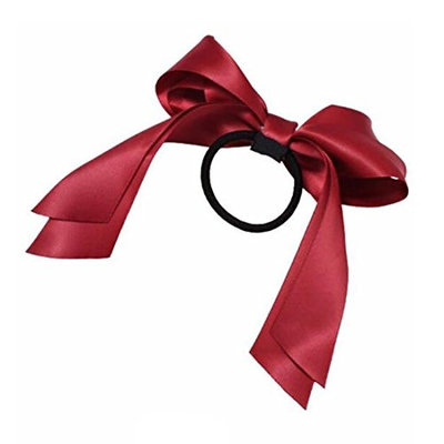 2016 Hair Accessories 1Pc Women Tiara Satin Ribbon Bow Hair Band Rope Scrunchie Ponytail Holder Wine Red