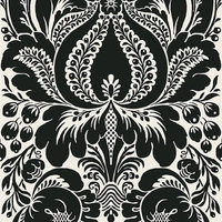 Blue Mountain Wallcoverings Blue Mountain Large Jacobean Damask Wallcovering, Black and Platinum
