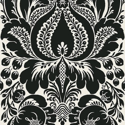 Blue Mountain Wallcoverings Blue Mountain Large Jacobean Damask Wallcovering, Black and Platinum
