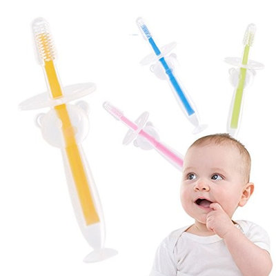 Baby Toddler Infant Toothbrush Set by BOLOLO (4 Pack) Silicon Tooth Brush BPA Free Age 1-2 Extra Soft Bristles Anti-Chocking Design Suction Cup First Training Toothbrush for Babies …