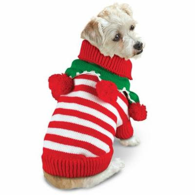 Striped Pom Pom Dog Christmas Sweater, Medium