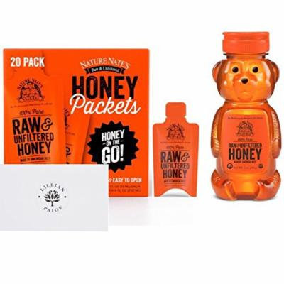 Nature Nate's 100% Pure Raw & Unfiltered Honey in Dependable Packaging to Prevent Breakage with LP card Bundle (Original, 20 Packets and 12 oz Bear Bundle)