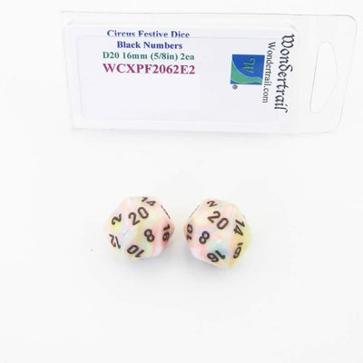 Wondertrail Products Circus Festive Dice with Black Numbers D20 Aprox 16mm (5/8in) Pack of 2 Wondertrail