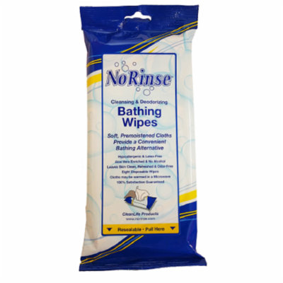 Cleanlife Products No-rinse Bathing Wipes Alcohol-Free 8 x 8 Inch - 5 Packs of 8 Wipes (40 Count)