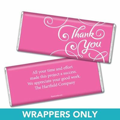 Thank You Personalized Chocolate Bar Wrappers - Scroll (25 Wrappers) Bright Pink