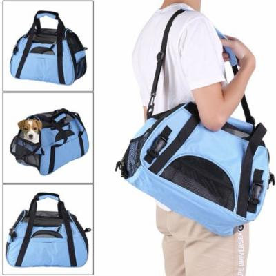 Blue Breathable Pet Cage Foldable Dog Travel Booster Bag Cats Car Seat Carrier