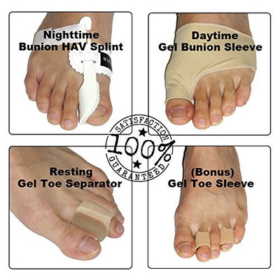 LifeLux Bunion Pain Relief Value Pack. 4 Pair - Bunion Toe Corrector Straightener Splints; Gel Toe Spreader, Hallux Valgus Treatment; Bunion Pads For Best Protection; Gel Toe Sleeves Relieve Foot Pain