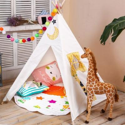 LoveTree 5-Pole Kids Teepee Play House Tent Embroidery Elephant & Giraffe, White