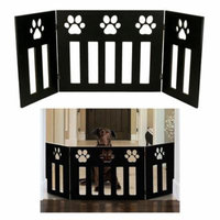 Pet or Dog Gate Free Standing 48 inch Wide 19 inch Tall Three Panel Wooden Paw Accent Décor