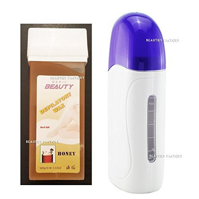 Beauties Factory DEPILATORY WAX HEATER & ROLL ON WAX CARTRIDGE Kit Hair Removal Strip Body Waxing (Wax Heater + Honey Wax)