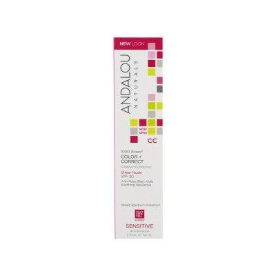 Andalou Naturals, CC 1000 Roses Color + Correct, Sheer Tan with SPF 30, Sensitive, 2 fl oz (58 ml)