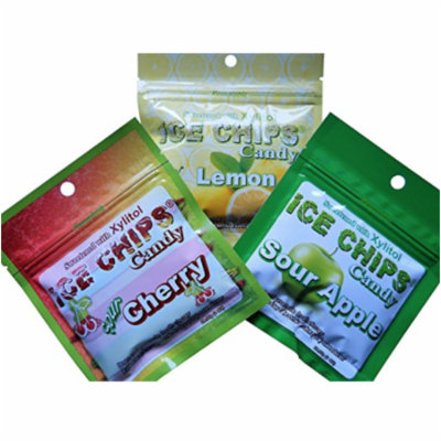 Ice Chips Candy: Sour Cherry, Sour Apple, Lemon - Sugar Free, Xylitol Sweetened