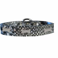 Silver Bone Widget Dragon Skin Genuine Leather Dog Collar Silver Size 22