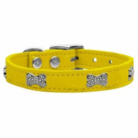 Crystal Bone Genuine Leather Dog Collar Yellow 12