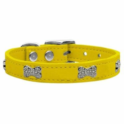 Crystal Bone Genuine Leather Dog Collar Yellow 12