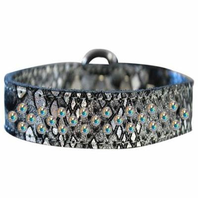 Sprinkle Ab Crystal Jeweled Dragon Skin Genuine Leather Dog Collar Silver Size 18