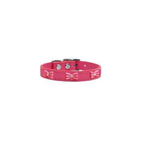 Pink Glitter Bow Widget Genuine Leather Dog Collar Pink 16
