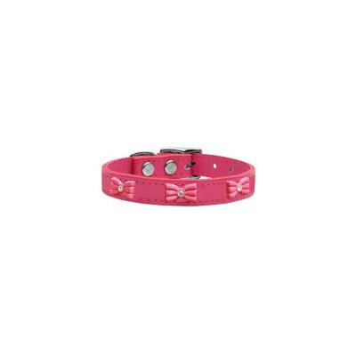 Pink Glitter Bow Widget Genuine Leather Dog Collar Pink 16
