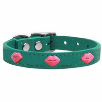 Pink Glitter Lips Widget Genuine Leather Dog Collar Jade 26
