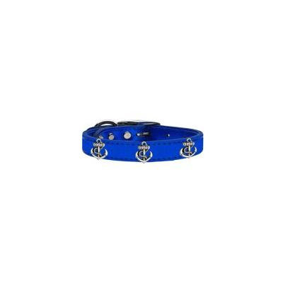 Silver Anchor Widget Genuine Metallic Leather Dog Collar Blue 16