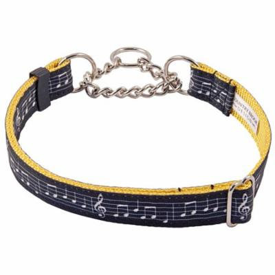 Country Brook Petz™ Sheet Music on Gold Grosgrain Ribbon Half Check Dog Collar