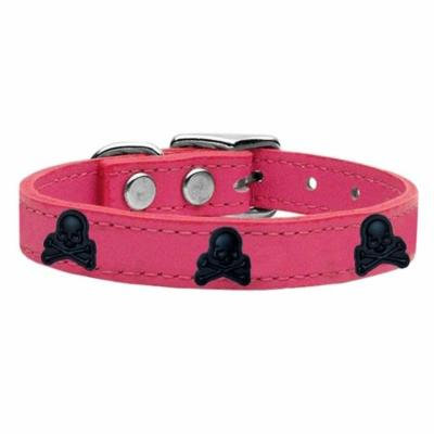 Skull Widget Genuine Leather Dog Collar Pink 16